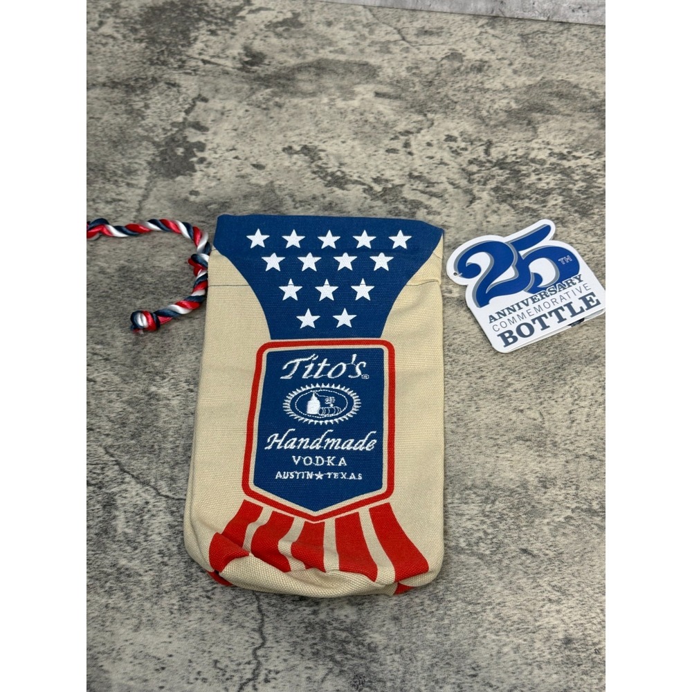 NWT Tito's Vodka 25th Anniversary Embroidered Canvas USA Drawstring Bag